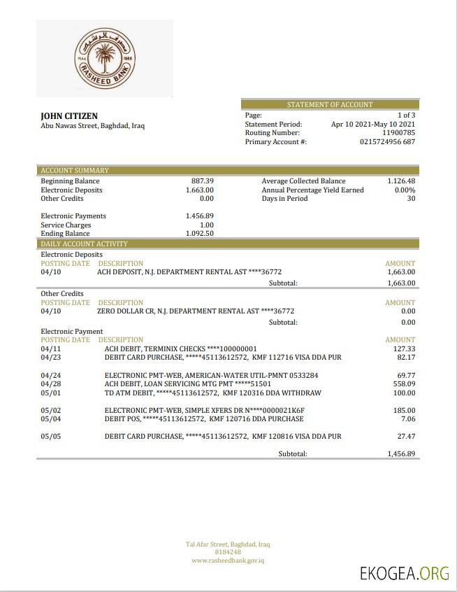 Déclaration de la banque Rasheed en Irak